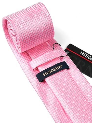 Image of HISDERN Plaid Ties for Men Classic Checkered Tie and Pocket Square Cufflinks Tie Clip Set Woven Men's Necktie Business
