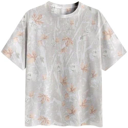 Image of Womens Camo Shirt Oversized Maple Leaf Short Sleeve T Shirts Tops | Loose Fit,White Camo T-Shirt,Crew Neck,Half Sleeve,Everyday Outfits,Gym,Workout,Home,Work,Hiking,2026 Basic Tee
