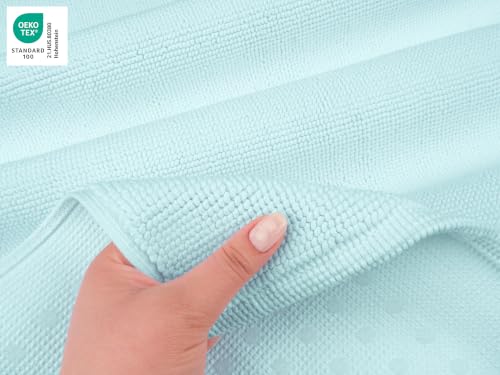 Image of American Soft Linen Bath Rug, 20 in 34 in 100% Cotton Bath Mats Rugs for Bathroom, Slip Reducer Washable Shaggy Form Area Rugs, Electric Blue Bath Rug