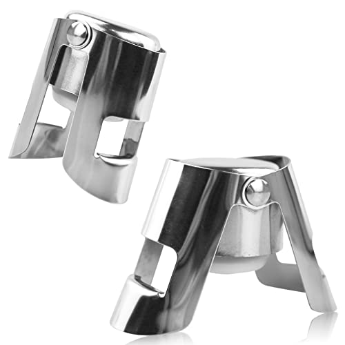 2 Pcs Champagne Stopper,Stainless Steel Bottle Sealer Stoppers, Vacuum Wine Stopper Prosecco Sparkling Wine Saver Cork Stopper (Silver)