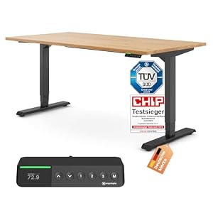 Ergotopia Desktopia Pro X Elektrisch höhenverstellbarer Schreibtisch, Ergonomischer Stehtisch für Büro oder Home Office (Eiche Echtholz, Gestell Schwarz, 180 x 80 cm)