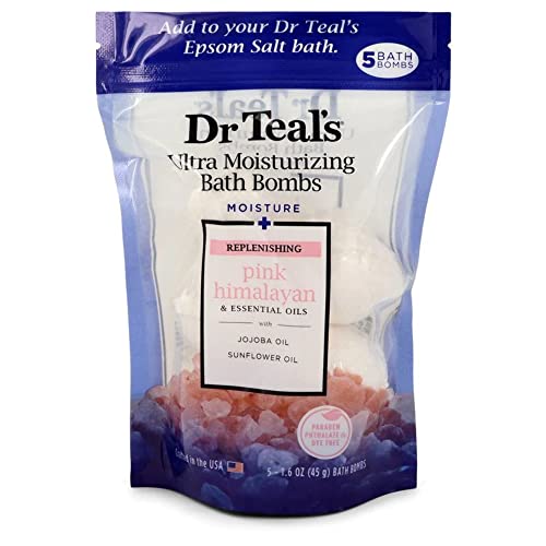 Dr Teal's Ultra Moisturizing Bath Bombs Five (5) Moisture Replenishing Bath Bombs with Pink Himalayan, Essential Oils, Jojoba Oil, Sunflower Oil (Unisex) 50ml