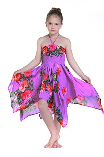 Girl Gypsy Uneven Button Hawaiian Luau Dress in Purple 12