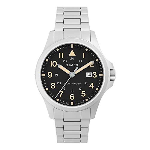 Timex �����Y Expedition North Field Post �\�[���[ 41mm �r���v ? �u���b�N�_�C���� �X�e�����X�X�`�[���P�[�X&�u���X���b�g, �V���o�[�g�[��/�u���b�N, One Size, 41mm Expedition Nort