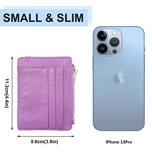 Image of Womens Slim RFID Credit Card Holder Mini Front Pocket Wallet Coin Purse Keychain, Lichee Lightpurple, small,