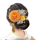 【Baramoly】 髪飾り 成人式 ダリア 和装 着物 振袖 袴 浴衣 プリザーブドフラワー 造花 花飾り 祭り 花火大会 卒業式 七五三 結婚式 ウエディング 謝恩会 かわいい 簡潔 髪留め かすみ草 和玉 オレンジ DL019