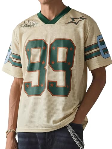 HAWILAND Maillot de Football pour Homme Streetwear Y2K - T-Shirt Respirant - Manches Courtes - Rétro - Hip Hop, Abricot, L