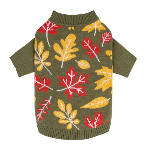 Image of Fitwarm Maple Dog Sweater, Thermal Dog Winter Clothes for Small Dogs Boy Girl, Fall Pet Outfit, Red, Yellow, White, Olive Green, XL