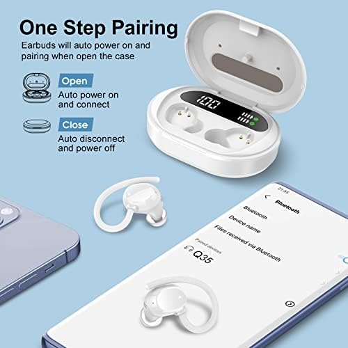 Wireless Earbuds, HiFi Stereo Bluetooth 5.3 Running Headphones with Dual LED Display 30Hrs Playtime, Built-in Mic, Type-C, In-Ear Bluetooth Earphones with Earhooks for Sport (Starlight)