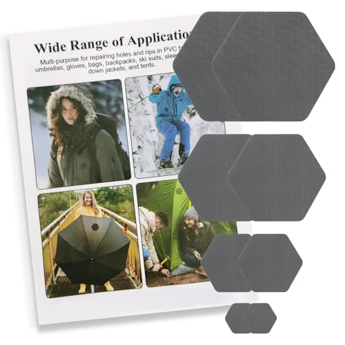 ZESION 8 stuks reparatiepleisters voor donsjack - zeer effectieve reparatie van nylonstof, waterdichte zelfklevende reparatiepatch voor donsjacks, tenten, regenjassen, buitenuitrusting (donkergrijs)