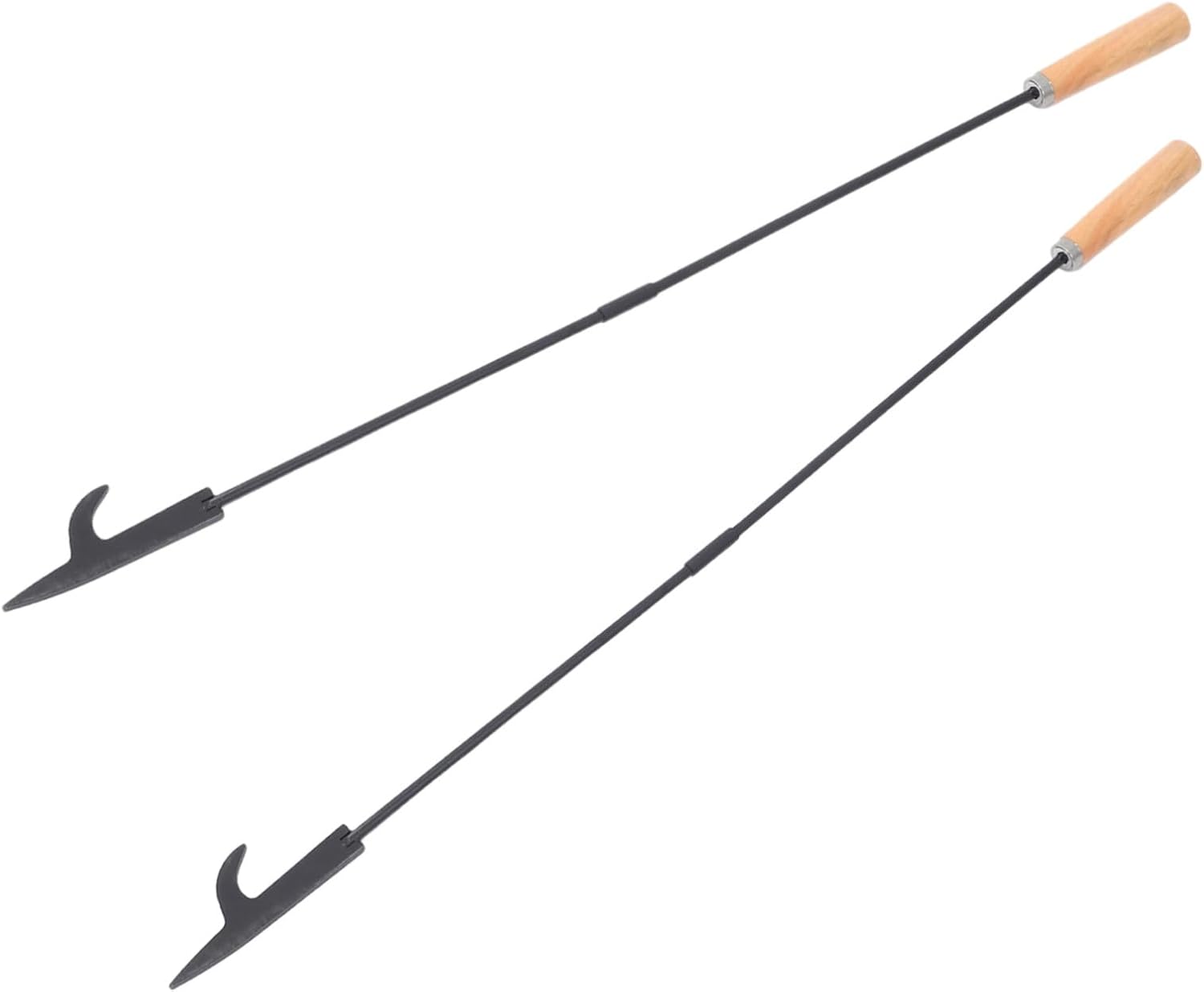 Ipetboom Heavy Duty Fireplace Poker with Iron Rod and Wood Handle, 2pcs Fire Pit Grabber for Outdoor Campfire, Indoor Wood Stove, Portable BBQ Tool for Fireplaces and Bonfires