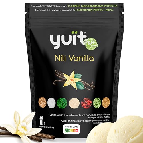 YUIT - Batidos Sustitutivos de Comida con 31 vitaminas y Minerales + Probióticos - Batido Proteico con 35gr de proteínas - Comida Real y Natural - Batido dietético saciante (POWDER Vainilla)