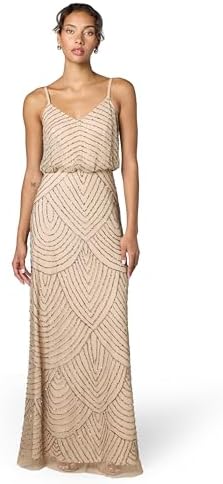 Adrianna Papell Long Beaded Dress Women's Dress, Taupe Grey/Pink Fashion