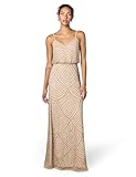 Adrianna Papell Women's Long Beaded Blouson Gown, Taupe/Pink, 14