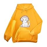 Gefütterte Sweatjacke Damen Damen süßes Sweatshirt Kawaii Langarm Hoodie Tier Katze Druck Pullover Tops für Teenager Frauen Kleidung mit Tasche Cordjacke