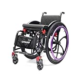 CFMAIF Lightweight Aluminum Alloy Wheelchair, Folding Sports Wheelchair, Shock Absorber Racing Chair with Anti-Tipper for Disabled(38cm/14.9in seat,Purple)