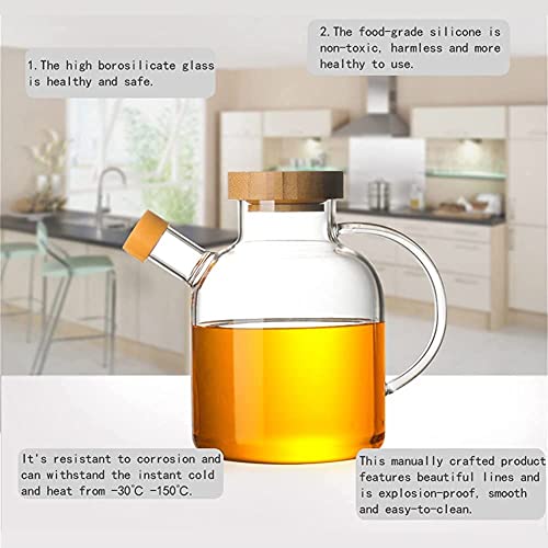 22Oz Glass Olive Oil Dispenser Bottle - Oil Vinegar Cruet With Handle And Natural Bamboo Lid - 650Ml Clear - Leakproof Condiment Container Carafe Decanter For Kitchen #TOP1