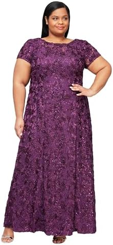 Alex Evenings Women's Long Rosette Mother of The Bride Dress with...