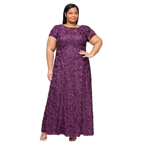 Image of Alex Evenings Women's Long Rosette Mother of The Bride Dress with Short Sleeves