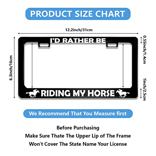 Ngkagluxcap I'd Rather Be Riding My Horse Race License Plate Frame Animal For Car Decorative Parts Rustproof License Plate Cover Tag For Standard Us Canada License Plate Holder 12X6 Inch,1 Pc #TOP2