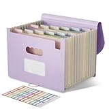 EcoStash ドキュメントスタンド A4 アコーディオン式 12ポケット 【最大3200枚収納】伸縮 自立式 大容量 持ち運び フタ付き ファイルケース インデックス付き 書類 収納 ケース 麦わら素材 リサイクル可能(パープル)