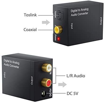 Microware D2A Audio Digital to Analog Converter, Digital Coax and Optical Toslink To Analog Audio Converter Decoder RCA L/R Output With 5V/1A Power Adapter