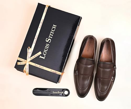 Image of LOUIS STITCH Oxford Formal Shoes for Men | Slip-on Monk Style | Office Shoes for Men | Ideal for Business, Casual, Parties | Solid Brunette Brown UK Size 11 (LSRG FM)