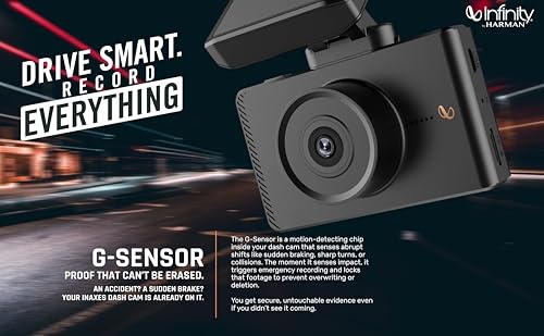 Image of Infinity By Harman Dashcam 200D Dual HD Car Camera | 1080p Full HD Video & 3 inch IPS Display | Includes Rear-View Cam,| Built-in Microphone| Loop Recording, Supports SD Card (Black)