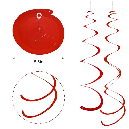 Image of Red Ceiling Swirl Foil Decorations Hanging Plastic Streamer Themed Swirl Party for Valentine's Day Day Carnival Celebration, Pack of 28
