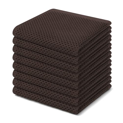 Image of Homaxy 100% Cotton Waffle Weave Kitchen Dish Cloths, Ultra Soft Absorbent Quick Drying Dish Towels, 12 x 12 Inches, 8-Pack, Dark Brown