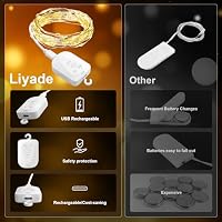 Liyade Mini Lichterkette 2 m 20 LED, USB-aufladbar, Timer, 3er-Set – Ansicht 2