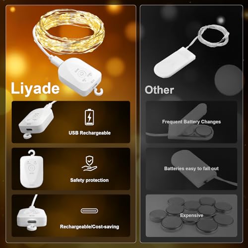 Mini Aufladbare Lichterkette mit Timer, 3M 30LED Warmweiß LED Lichterketten mit Wiederaufladbar USB-Kabel, Wasserdicht 8 Modi Lichterkette für Innen & Außen Weihnachten Hochzeit Party Garten (3 Stück)