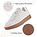 JACKSHIBO Women's Ribbon Lace-Up Fashion Sneakers Classic Retro Gum Sole Non Slip Tennis Walking Shoes Arch Support Orthopedic Low Top Lace Casual Skate Shoes with Memory Foam Natural Size 9.5
