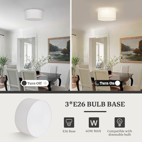 Semi Flush Mount Ceiling Light Fixture,13inch Light Fixtures Ceiling Mount,3-Light Drum Light Fixture with White Shade,Modern Close to Ceiling Lamps for Living Room, Bedroom, Dining Room,Entryway by Vexagyle - Used condition - Image 4