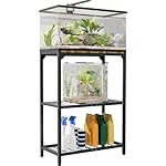 20 Gallon Aquarium Stand, Fish Tank Stand with Adjustable 3-Tier Storage Shelf, Heavy Duty Reptile Breeder Turtle Tank Terrarium Rack Table for Home Office, 24" L x 12" W x 32.2" H, Black