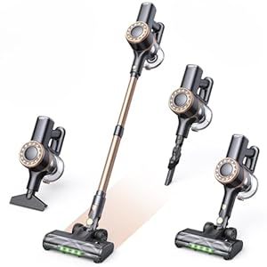 Lubluelu Akku Staubsauger Kabellos, 45kPa Starke Saugleistung für Tierhaare, Leichter & Leiser Akku-Standstaubsauger mit LED-Anzeige, Für Tierhaare, Teppiche, Hartböden & Auto, Gold