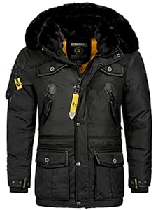Geographical Norway warme Herren Winter Jacke FVSB Parka Outdoor ACORE Luxus SKI, Farbe:Schwarz, Größe:XL