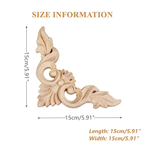 Muxsam 4Pcs Wood Carved Appliques Onlays, Unpainted Little Wooden Corners Flower Carvings Decals For Mirrors Cabinets Walls Doors Chests Dressers Night Stand Diy Artwork Project, 15X15Cm/5.9"X5.9" #TOP1