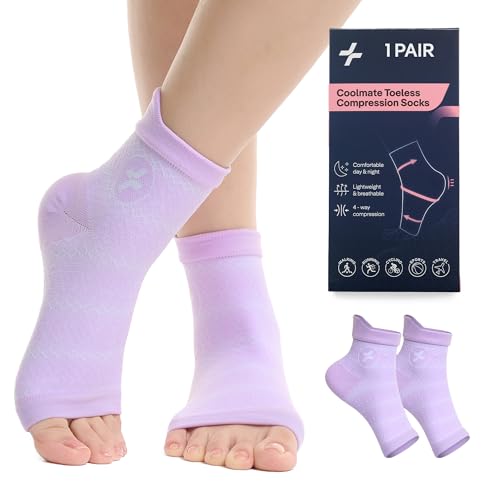 CoolMate Ankle Support Compression Socks for Women and Men Toeless Arch Support Sleeve for Running Walking Workout (US Alpha Small Medium Regular Regular Purple)