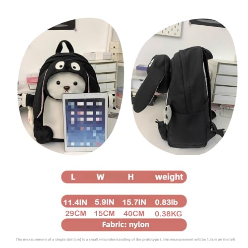 Cute Puppy Pink Backpack with Cartoon Charm Pendant for Women Large Capacity Dog in A Rabbit Costume for Gift (Black)4