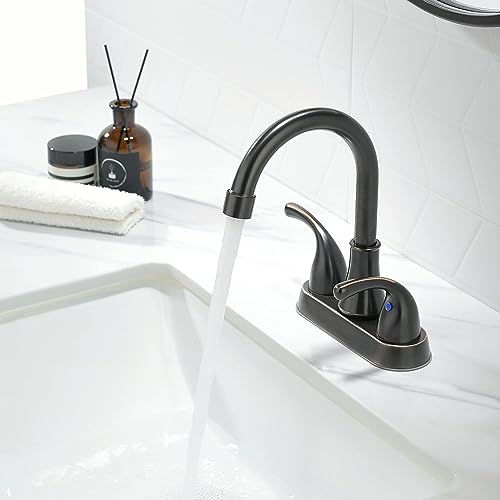 Bathroom Sink Faucet FRANSITON 4 Inch Faucet 2 Handle Bathroom Sinks Faucets Lead-Free Oil Rubbed Bronze Bath Sinks Faucets with Pop-up Drain Stopper and Supply Hoses by Fransiton - Used condition - Image 6