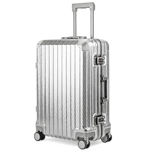 LUGG Solo Explorer 24 Inch Cabin Suitcase with Protection Cover - Alluminium Hard Frame Trolley 66L Lightweight Travel Luggage 360 Spinner Wheels TSA Lock Scratch & Water Resistant (65x45x26.5cm)