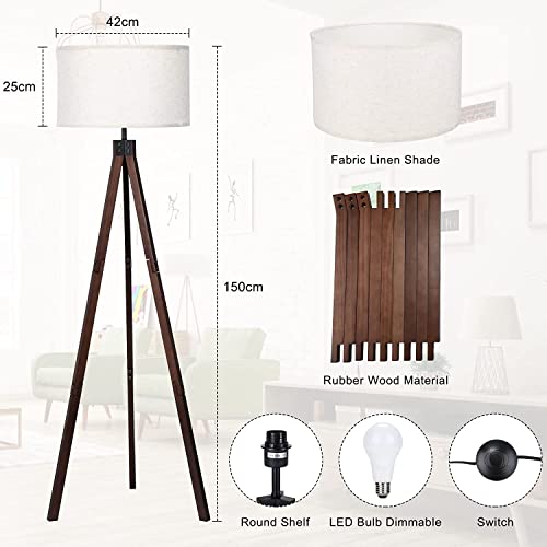 Lámpara de pie trípode de madera con luz regulable para salón y dormitorio 7
