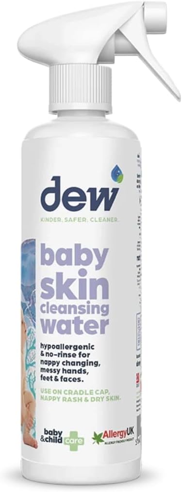 Dew Baby Cleansing Water: 100% Natural Antibacterial Baby Sanitiser Spray | Hypoallergenic Sterilising of Hand, Bum, Face, Dummy & Safe if Ingested Cleans Skin Before Applying Nappy Rash Cream