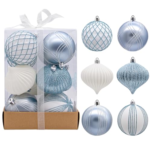 12 Stück Weihnachtskugeln Blau Christbaumkugeln Kunststoff 6 Verschiedene Design Weihnachtskugeln Set 8cm Tannenbaum Kugeln Weihnachtsbaumkugeln Plastik Weihnachtsbaumschmuck Christmas Balls