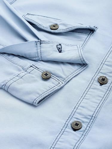 Image of The Indian Garage Co Men Slim Fit Solid Full Sleeves Cutaway Collar Double Flap Pocket Casual Denim Shirt
