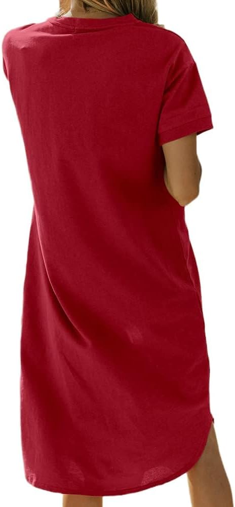 Dyexces Summer Dress for Women Crew Neck Short Sleeve Solid Basic T-Shirts Casual Midi Dresses with Pocket - Image 2