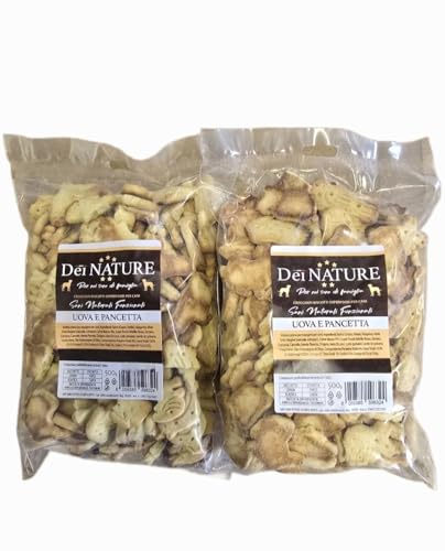 DEI NATURE Galletas para perros, huevos y tocino, 2 paquetes de 500 g, grado humano, superalimento, aperitivos para perros, premio para perros