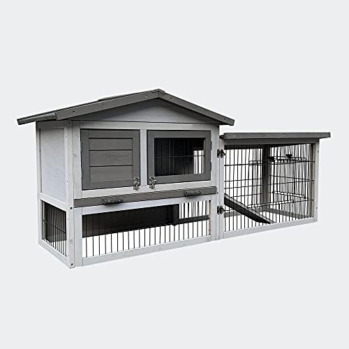 Hühnerstall hellgrau 144x52,5x68,5cm, Holz, Nisthaus & Freilauf, ausziehbare Schale für Reinigung