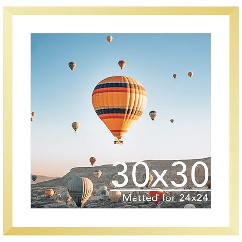 Image of JCJMY 30x30 Picture Frame Gold with 24x24 Mat, Display Photo 24x24 with Mat or 30 x 30 Without Mat, Wall Hanging Large 30x30 Poster Frame with Shatter Resistant Plexiglass, Gold